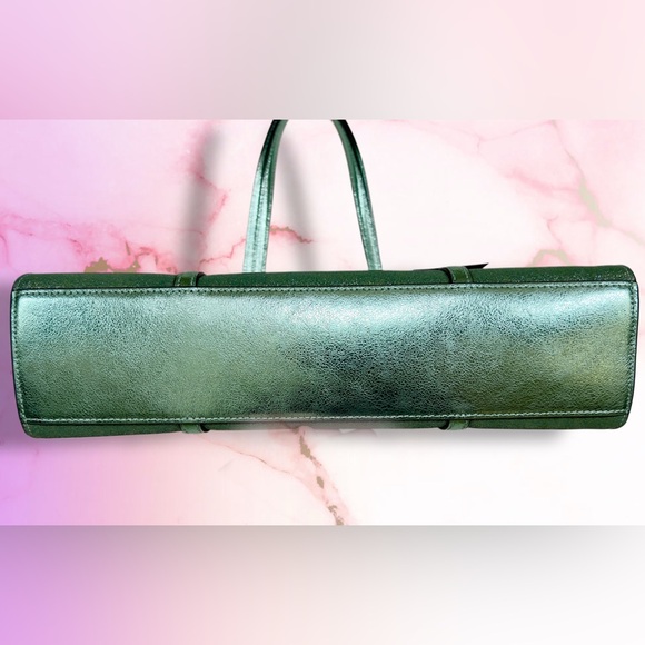 NWT Kate Spade Shoulder Satchel, Seawater, Green Glitter and Metallic Leather - Picture 4 of 5
